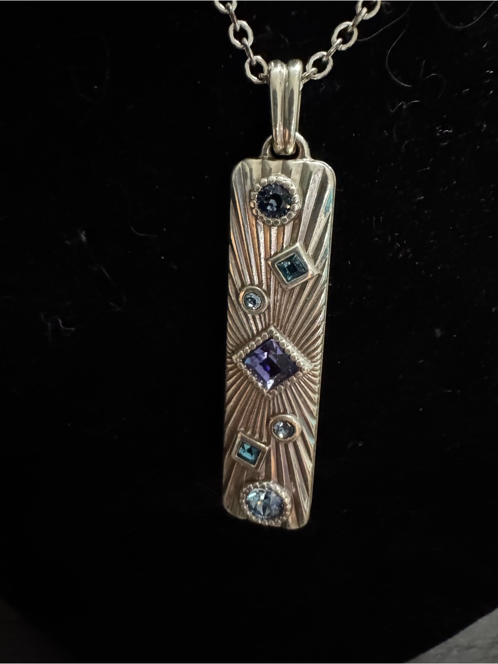 Brighton Silver Multigem Bar Pendant Necklace - Purple & Blue Stones